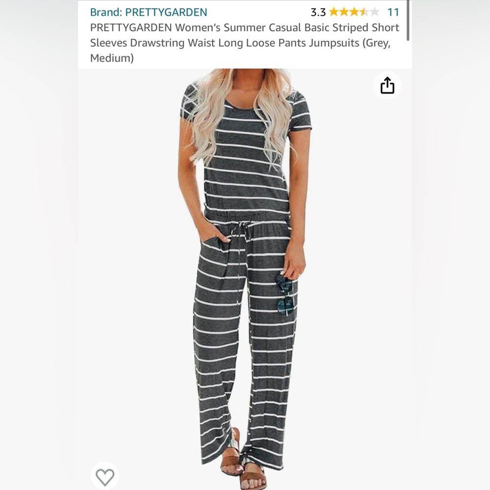 Casual Basic Striped Short Sleeves Drawstring Waist Long Loose Pants Jumpsuits